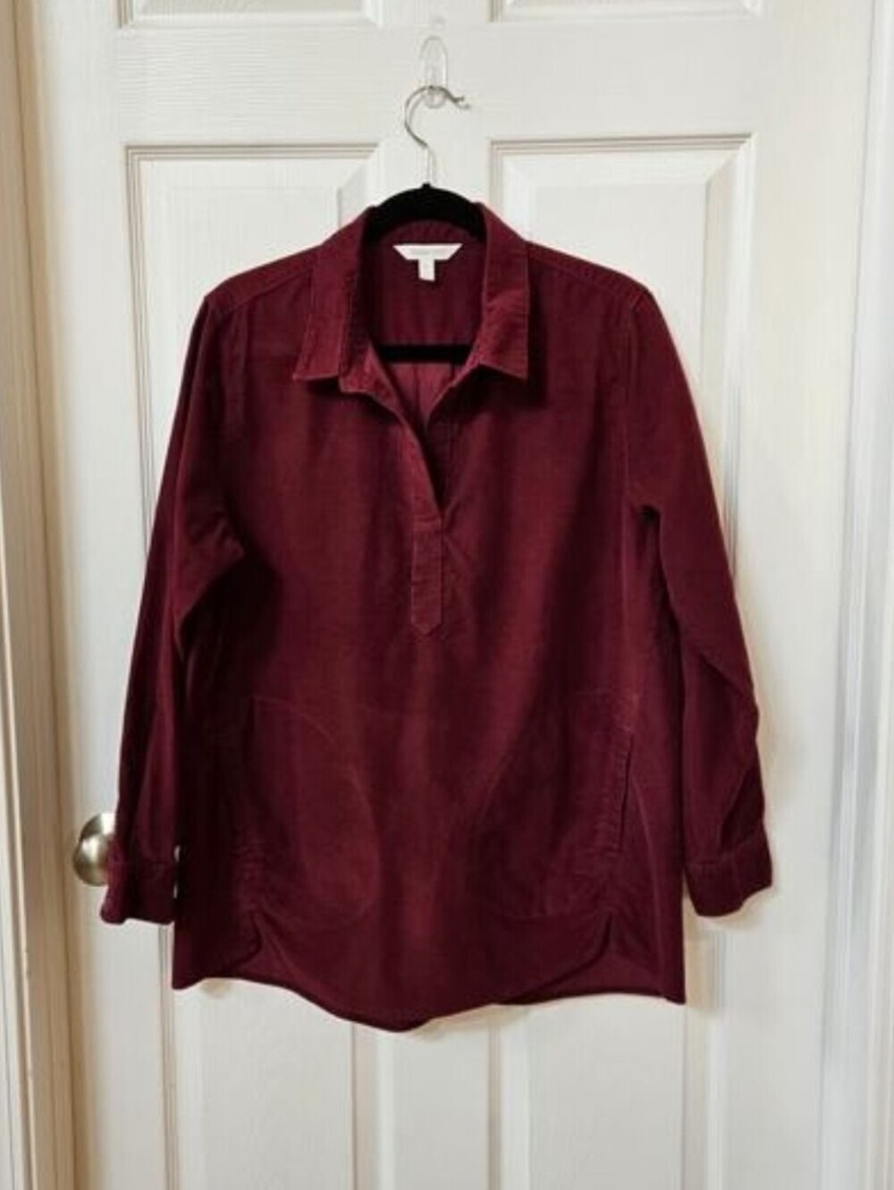Garnet Hill Women's Corduroy Tunic Top Pockets Burgundy Long Sleeve Size Medium